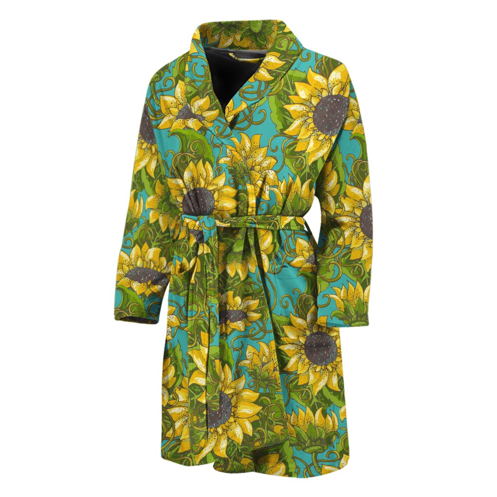 Blooming Sunflower Pattern Print Men's Bathrobe