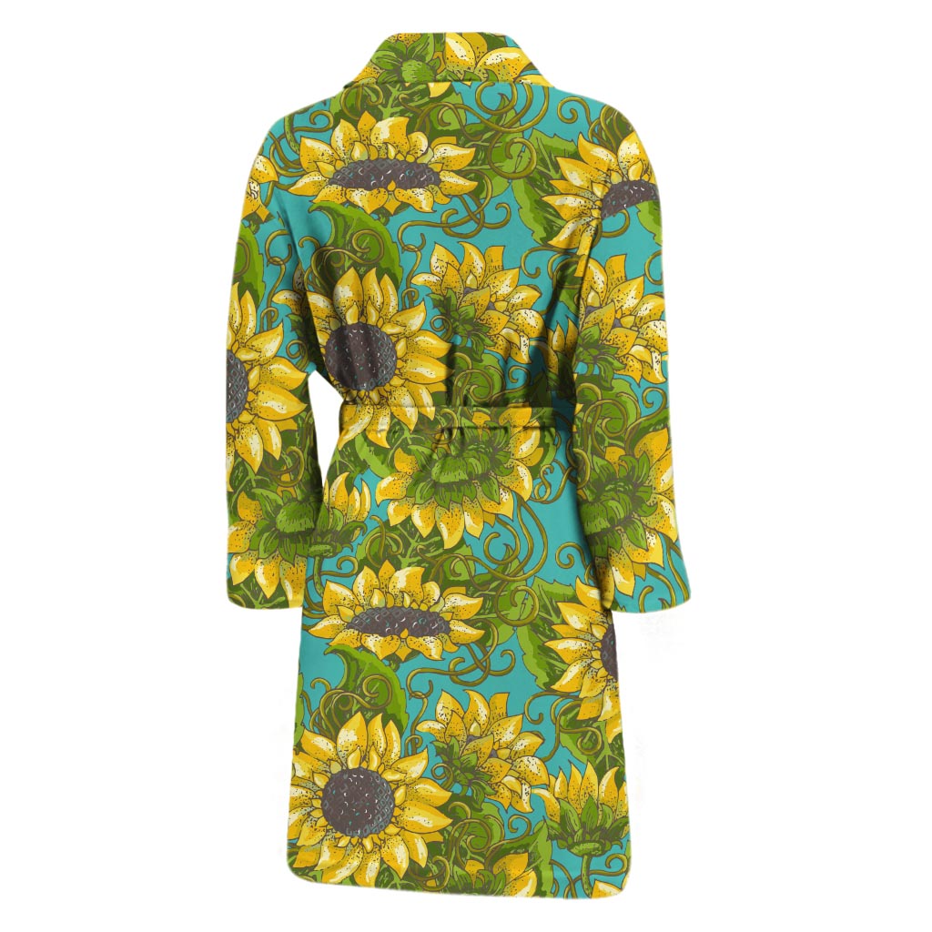 Blooming Sunflower Pattern Print Men's Bathrobe