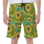 Blooming Sunflower Pattern Print Men's Beach Shorts