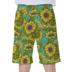 Blooming Sunflower Pattern Print Men's Beach Shorts