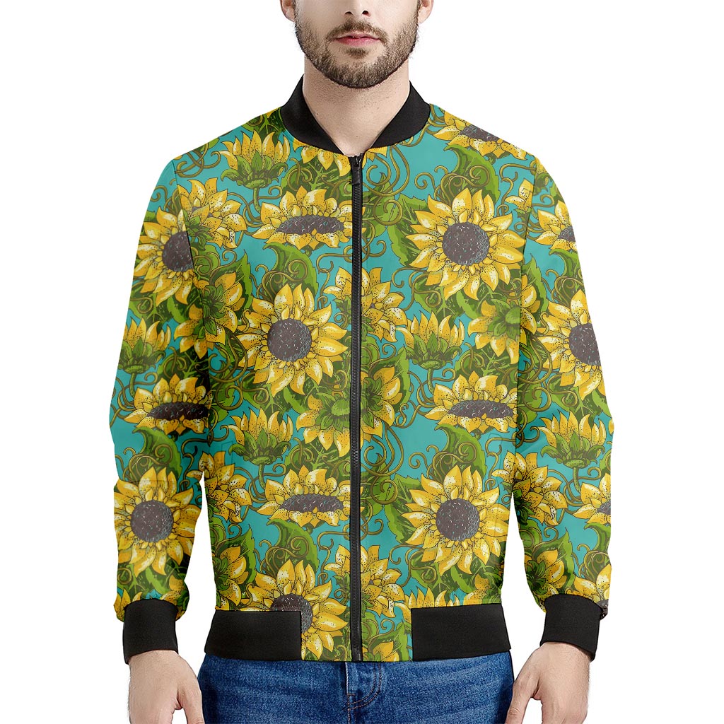 Blooming Sunflower Pattern Print Men's Bomber Jacket