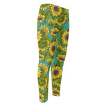 Blooming Sunflower Pattern Print Men's Compression Pants