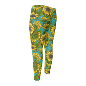 Blooming Sunflower Pattern Print Men's Compression Pants