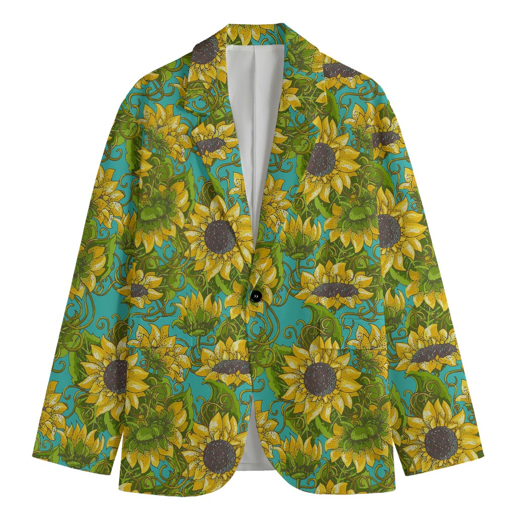 Blooming Sunflower Pattern Print Men's Cotton Blazer