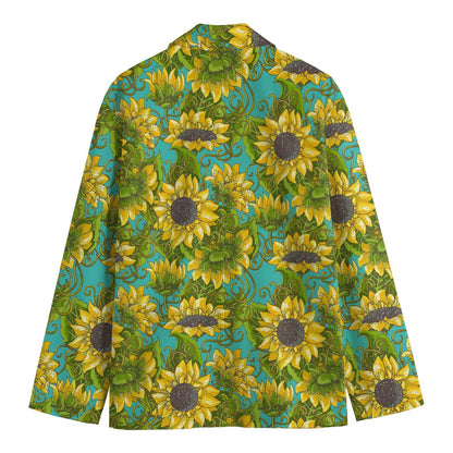 Blooming Sunflower Pattern Print Men's Cotton Blazer