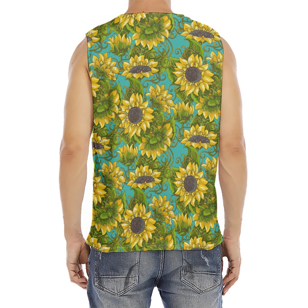 Blooming Sunflower Pattern Print Men's Fitness Tank Top