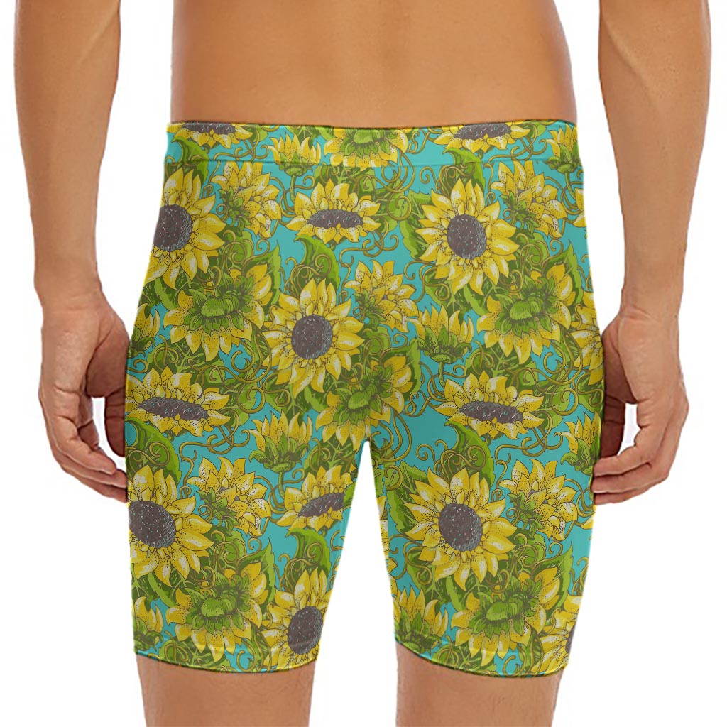 Blooming Sunflower Pattern Print Men's Long Boxer Briefs