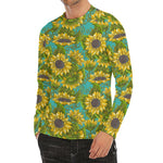 Blooming Sunflower Pattern Print Men's Long Sleeve Rash Guard