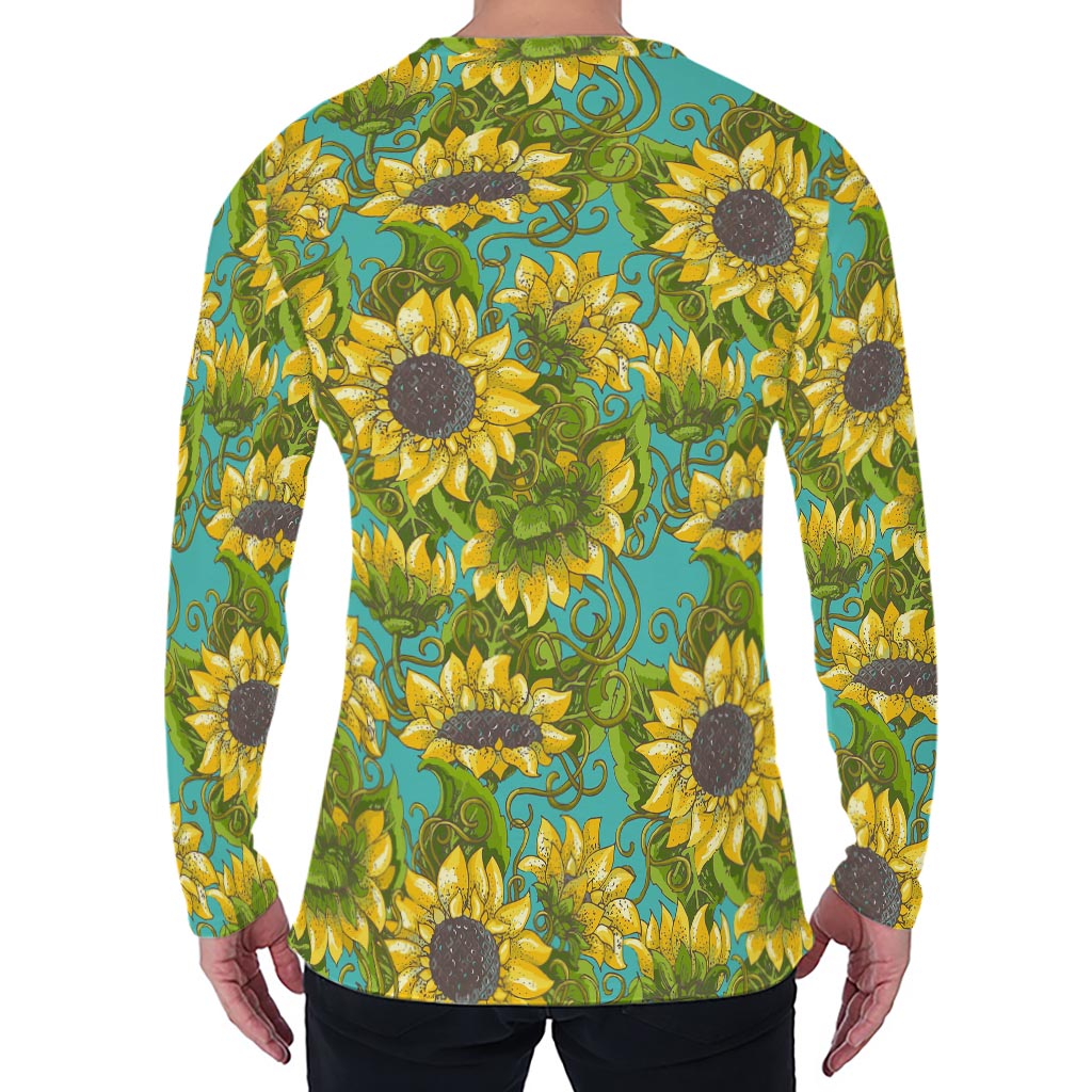 Blooming Sunflower Pattern Print Men's Long Sleeve T-Shirt