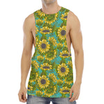 Blooming Sunflower Pattern Print Men's Muscle Tank Top