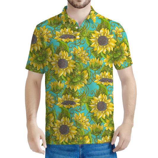 Blooming Sunflower Pattern Print Men's Polo Shirt