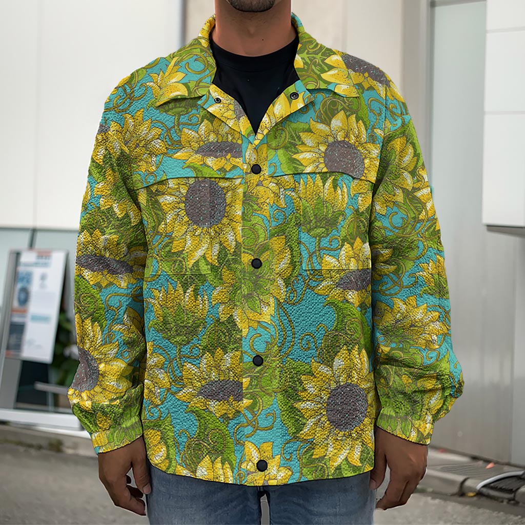 Blooming Sunflower Pattern Print Men's Shirt Jacket