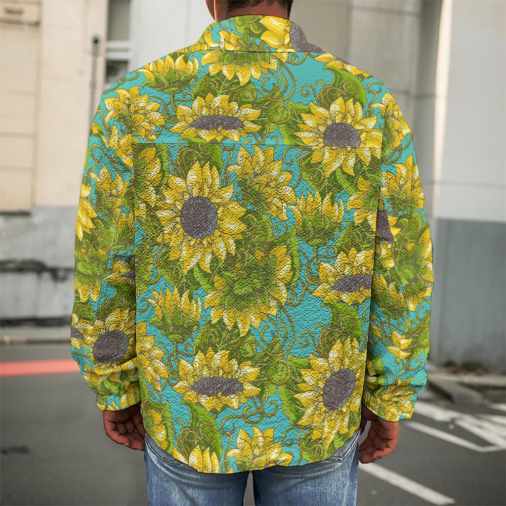 Blooming Sunflower Pattern Print Men's Shirt Jacket