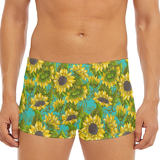 Blooming Sunflower Pattern Print Men's Short Boxer Briefs