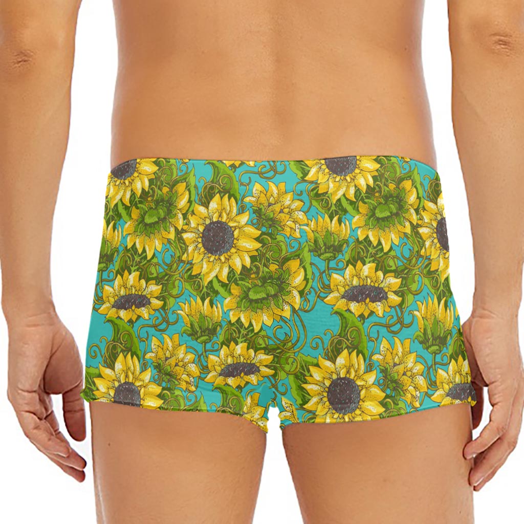 Blooming Sunflower Pattern Print Men's Short Boxer Briefs