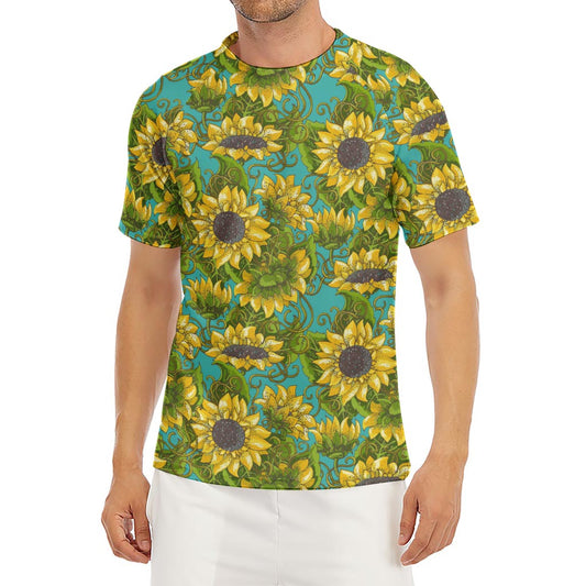 Blooming Sunflower Pattern Print Men's Short Sleeve Rash Guard