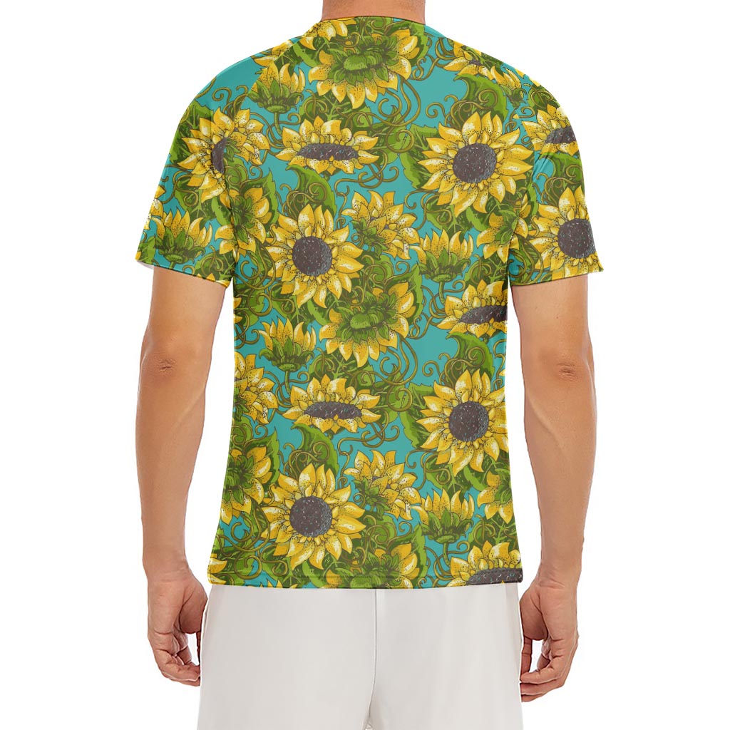 Blooming Sunflower Pattern Print Men's Short Sleeve Rash Guard