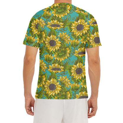 Blooming Sunflower Pattern Print Men's Short Sleeve Rash Guard