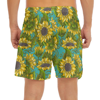 Blooming Sunflower Pattern Print Men's Split Running Shorts
