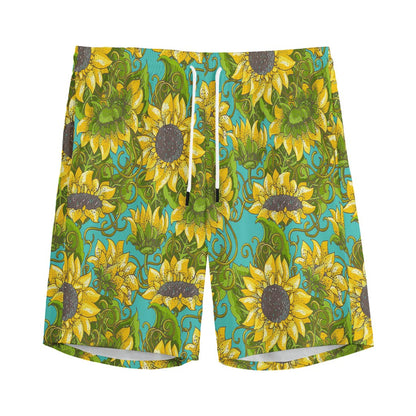 Blooming Sunflower Pattern Print Men's Sports Shorts