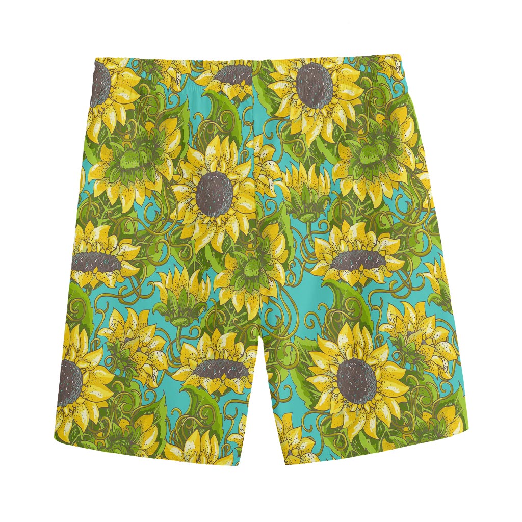 Blooming Sunflower Pattern Print Men's Sports Shorts