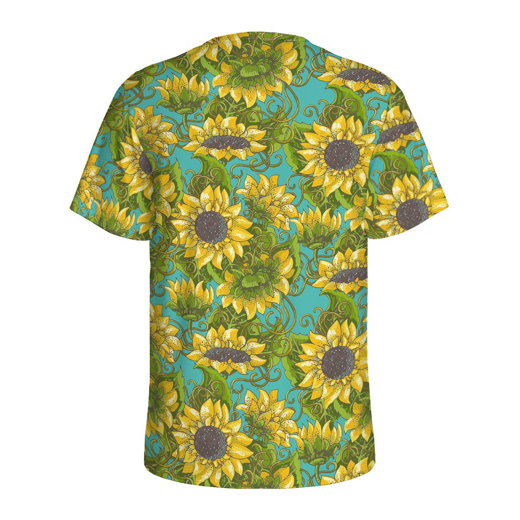Blooming Sunflower Pattern Print Men's Sports T-Shirt