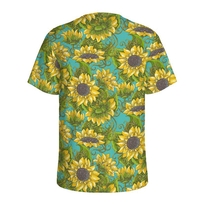 Blooming Sunflower Pattern Print Men's Sports T-Shirt