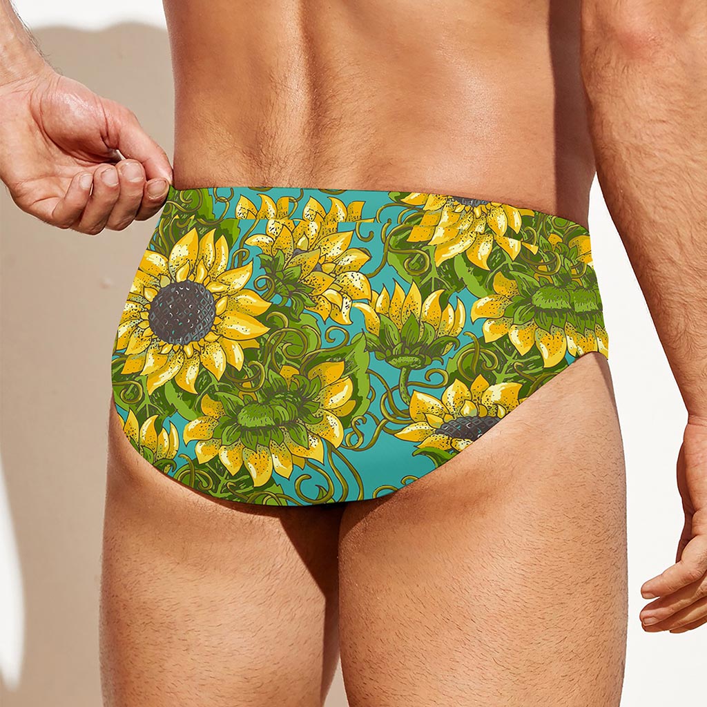 Blooming Sunflower Pattern Print Men's Swim Briefs