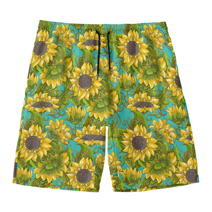 Blooming Sunflower Pattern Print Men's Swim Trunks