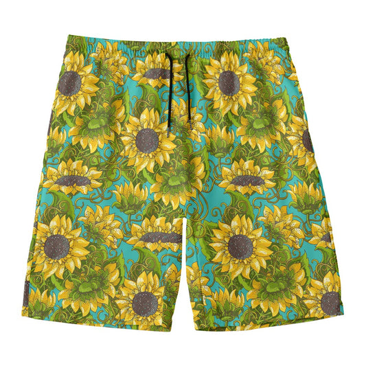 Blooming Sunflower Pattern Print Men's Swim Trunks
