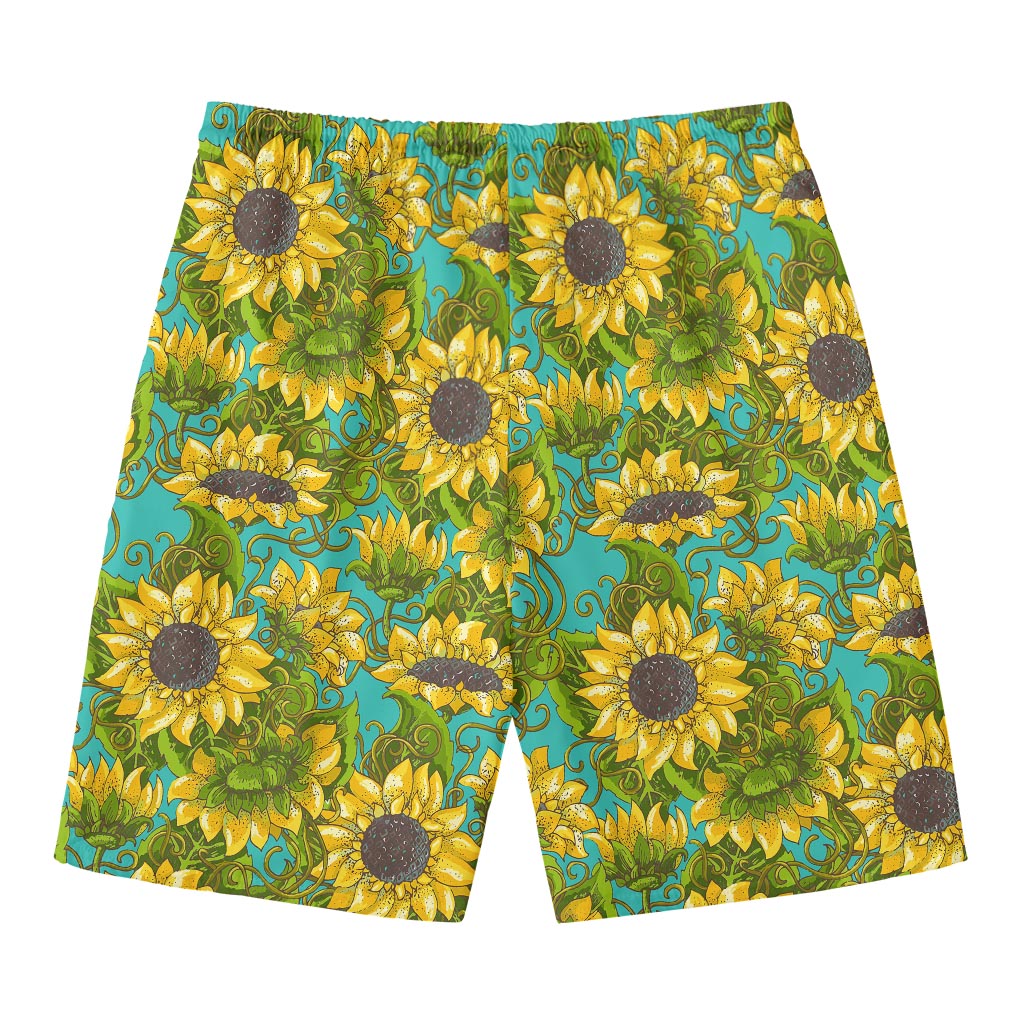 Blooming Sunflower Pattern Print Men's Swim Trunks