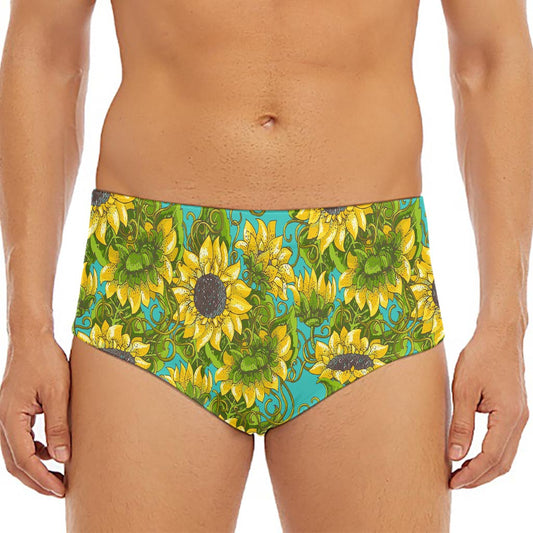 Blooming Sunflower Pattern Print Men's Triangle Swim Briefs