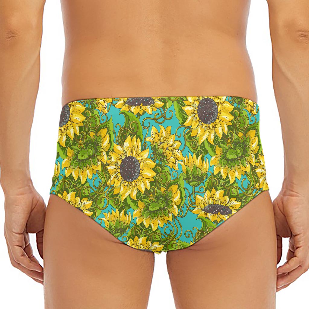 Blooming Sunflower Pattern Print Men's Triangle Swim Briefs