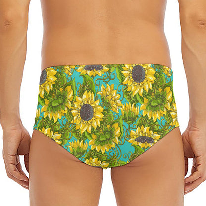 Blooming Sunflower Pattern Print Men's Triangle Swim Briefs