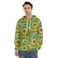 Blooming Sunflower Pattern Print Men's Velvet Pullover Hoodie
