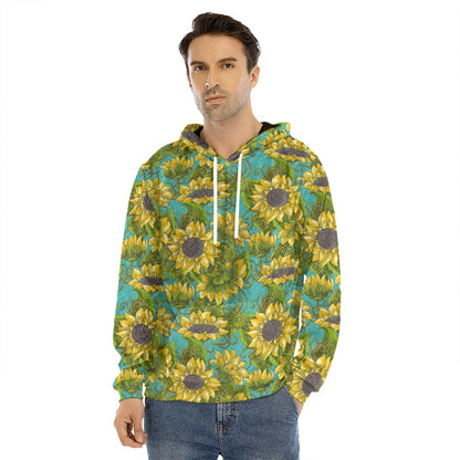 Blooming Sunflower Pattern Print Men's Velvet Pullover Hoodie