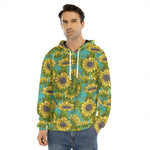 Blooming Sunflower Pattern Print Men's Velvet Pullover Hoodie