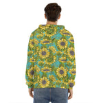 Blooming Sunflower Pattern Print Men's Velvet Pullover Hoodie