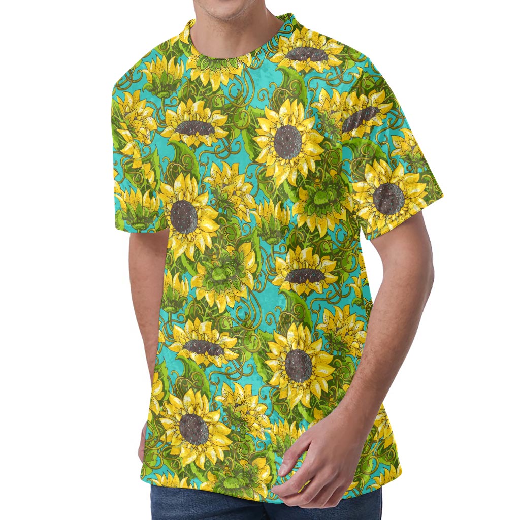 Blooming Sunflower Pattern Print Men's Velvet T-Shirt
