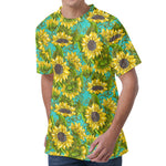 Blooming Sunflower Pattern Print Men's Velvet T-Shirt