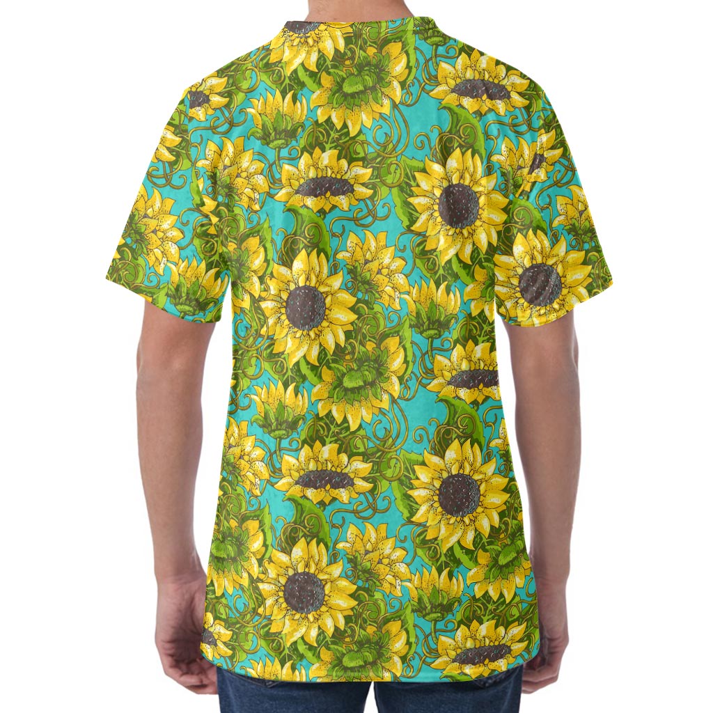 Blooming Sunflower Pattern Print Men's Velvet T-Shirt