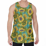 Blooming Sunflower Pattern Print Men's Velvet Tank Top