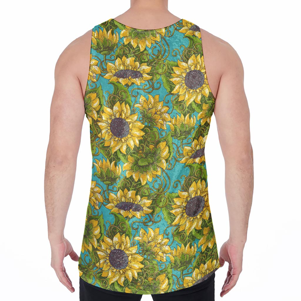 Blooming Sunflower Pattern Print Men's Velvet Tank Top