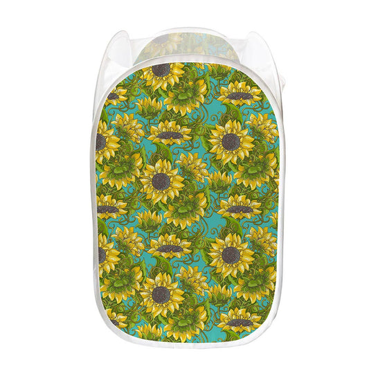 Blooming Sunflower Pattern Print Mesh Laundry Hamper