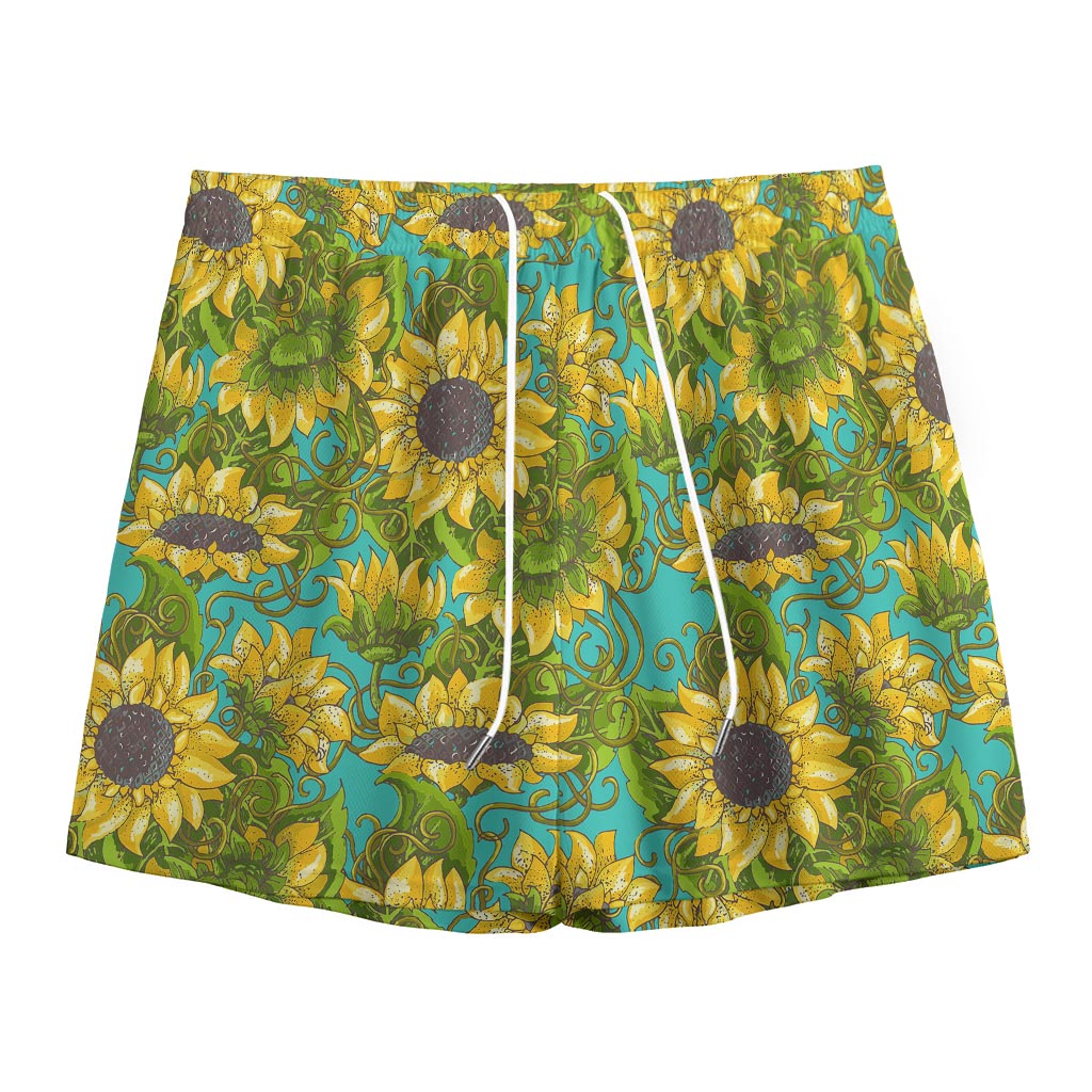 Blooming Sunflower Pattern Print Mesh Shorts