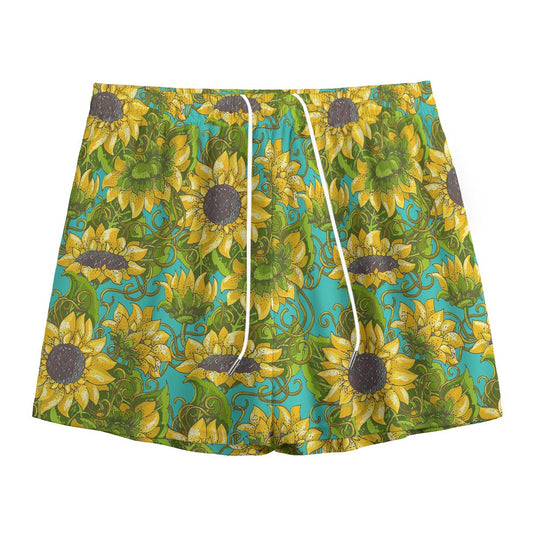 Blooming Sunflower Pattern Print Mesh Shorts