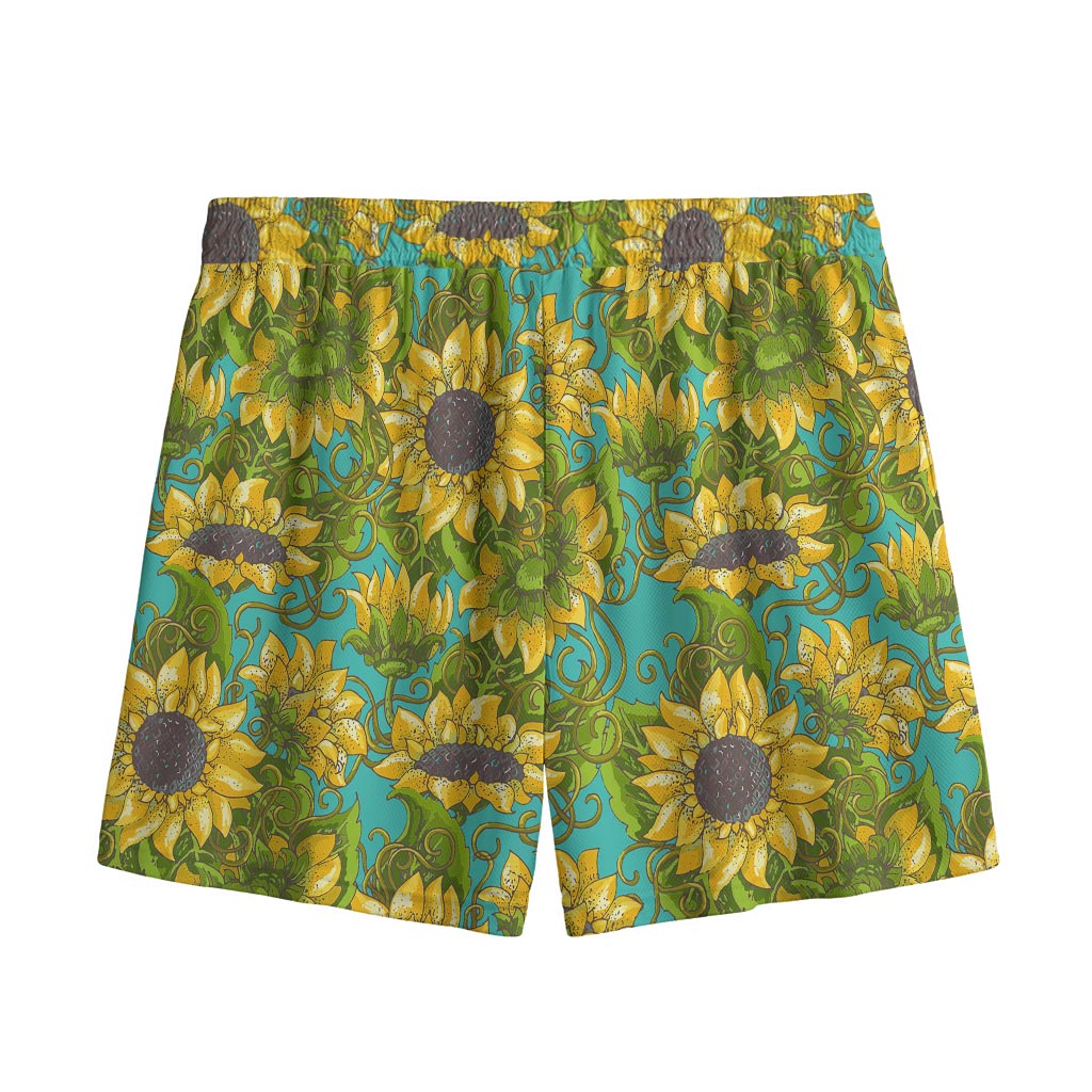 Blooming Sunflower Pattern Print Mesh Shorts