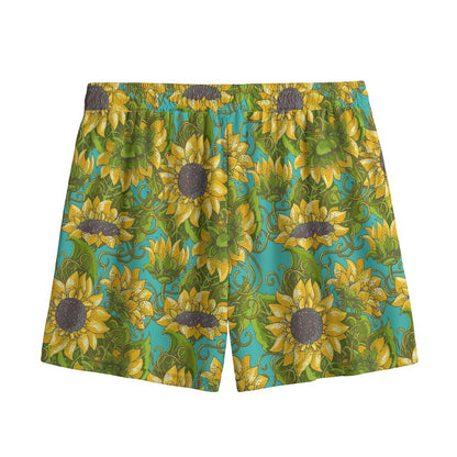 Blooming Sunflower Pattern Print Mesh Shorts