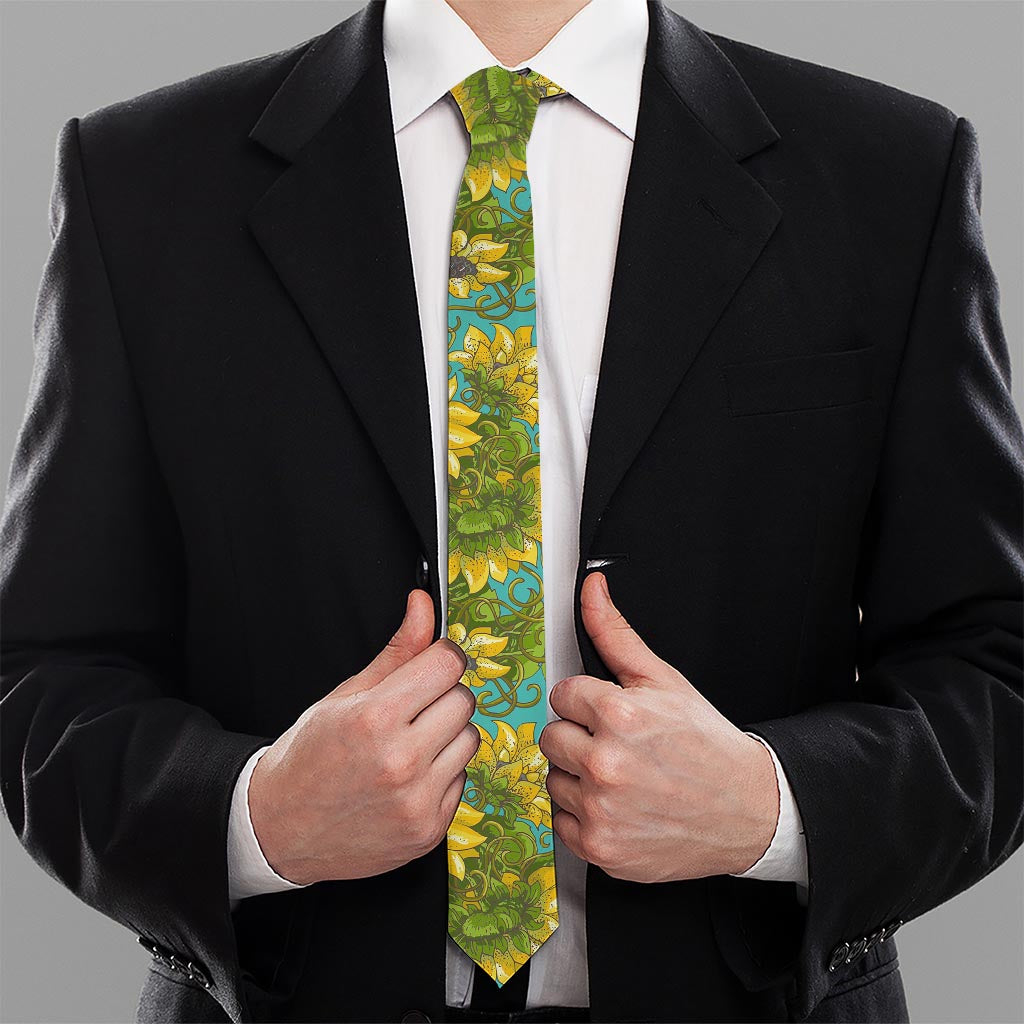 Blooming Sunflower Pattern Print Necktie