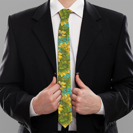 Blooming Sunflower Pattern Print Necktie